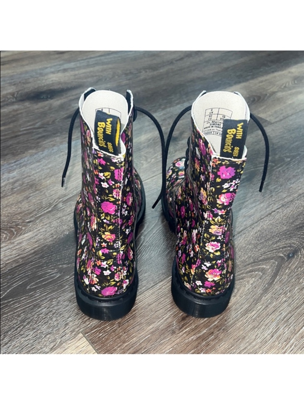 Dr. Martens Womens Simone Floral Leather Lace Up Combat Ankle Boots Rare Sz 10 - Picture 11 of 12